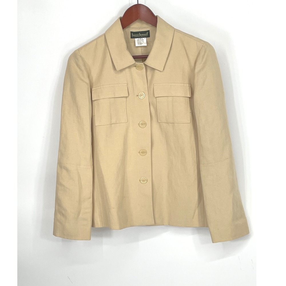 Harve Benard Womens Jacket 6 Blazer Tan Linen Blend Button Utility